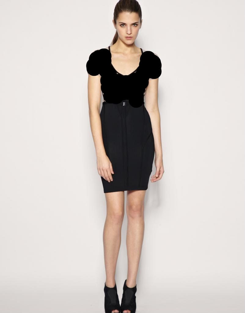 Karen Millen Black Knit New Bodycon Logo Dress Size 6 8 Black