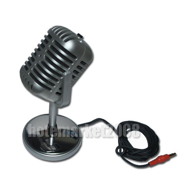 Retro Microphone Mic Desktop Stand PC Laptop 3 5mm