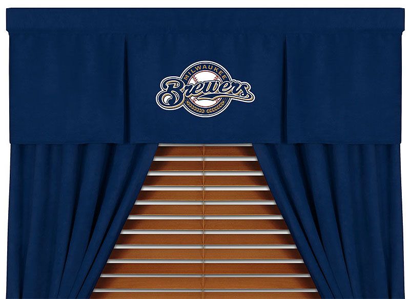 MLB Milwaukee Brewers Window Drapes Valance Curtain Set