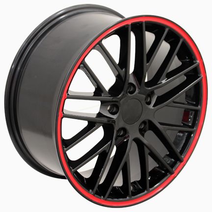 18 Corvette C6 ZR1 Black Red Lip Wheels Set of 4 Rims Fit Chevrolet
