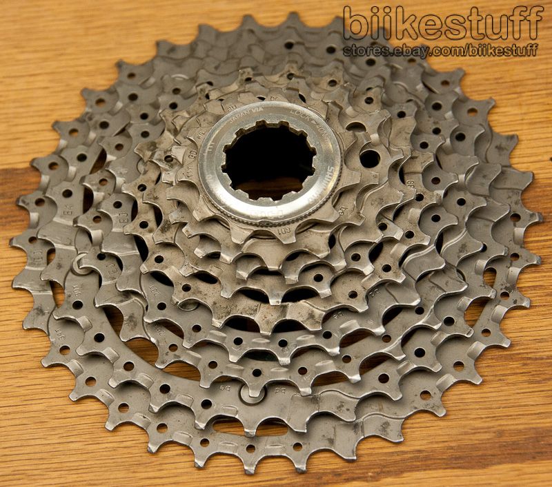 Used 11 34 9 speed Shimano XTR CS M970 cassette. Largest 4 cogs are