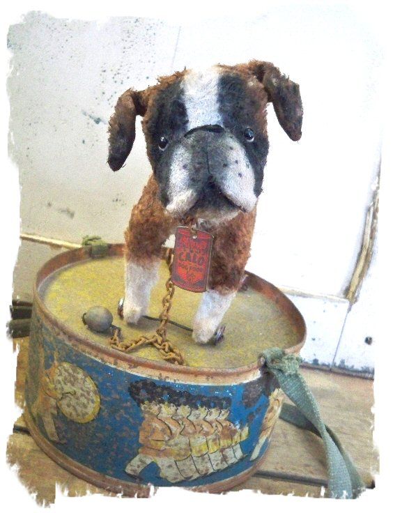 Brindle Boxer Dog Pull Toy on Wheels Vintage ★ Whendis Bears