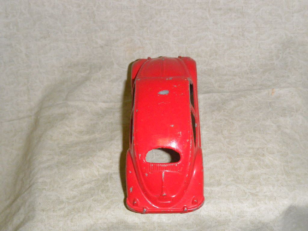 Vintage Old Red Tootsie Toy VW Bug Beetle Oval Window Volkswagen Metal