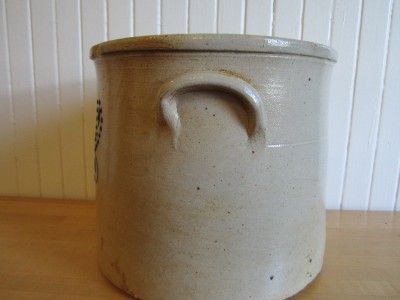 Antique Stoneware Crock Cobalt Blue Flower 2 Gal Decorated Great Color