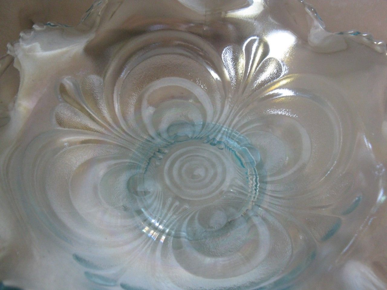 Ice Blue Carnival Rainbow Glass Ruffle Bowl 8