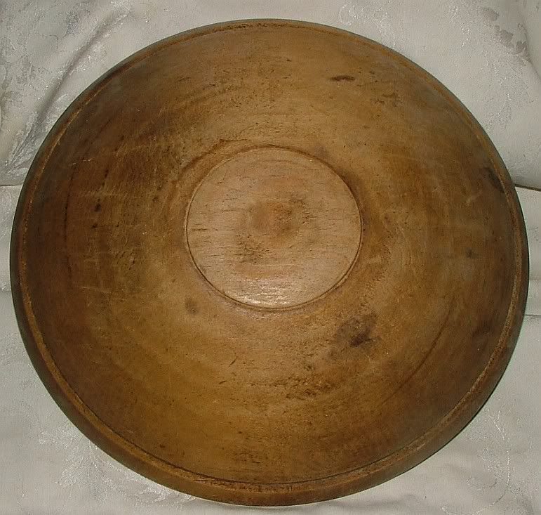 OFFERING an ANTIQUE PRIMITIVE HAND MADE MEDIUM SIZED TURNED WOOD BOWL