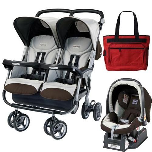 Peg Perego 2010 Aria Twin 60 40 Travel System Diaper Bag Java