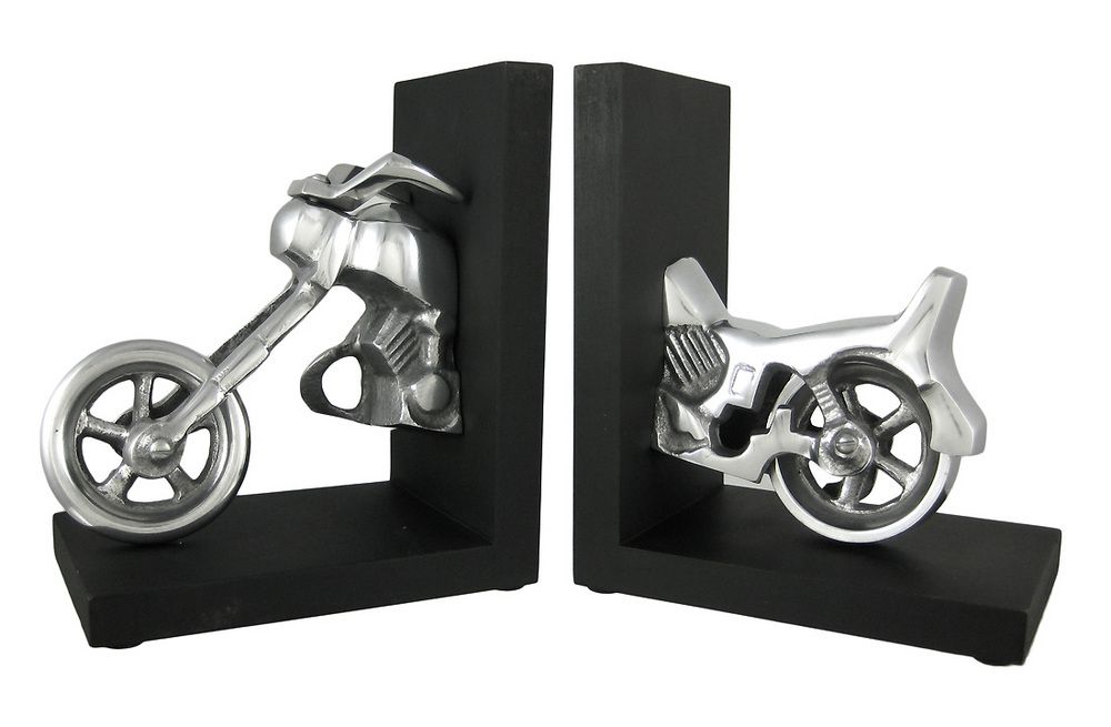 Cast Aluminum Motorcycle Book Ends Chopper