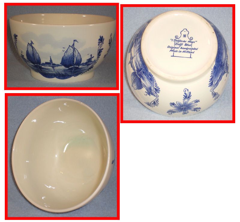 Delft Porcelain 6 inch Serving Bowl Sailboats Windmill Flowers Holland