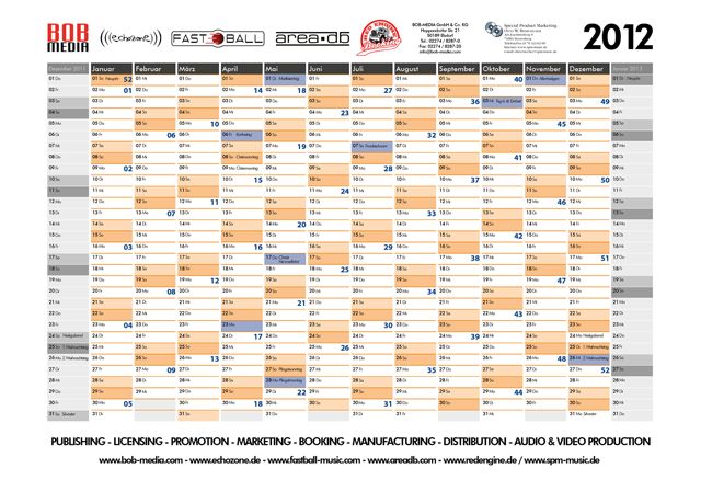 Wandkalender (Mattdruck) für 2012 im Grossformat 100 x 70 cm mit viel