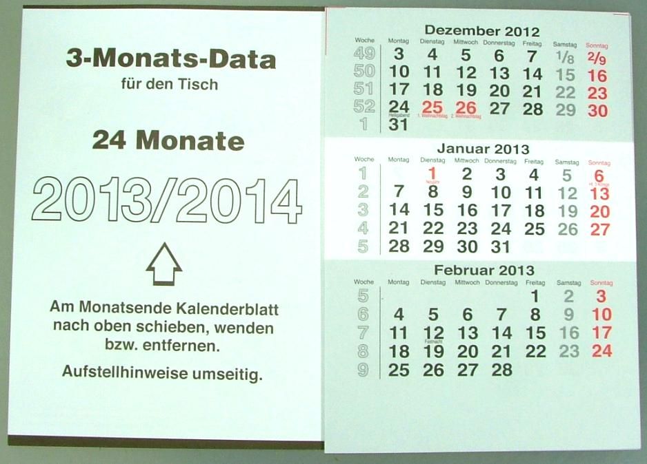 Kalenderblätter für 3 Monatskalender 2013   2014 / Ersatzblätter