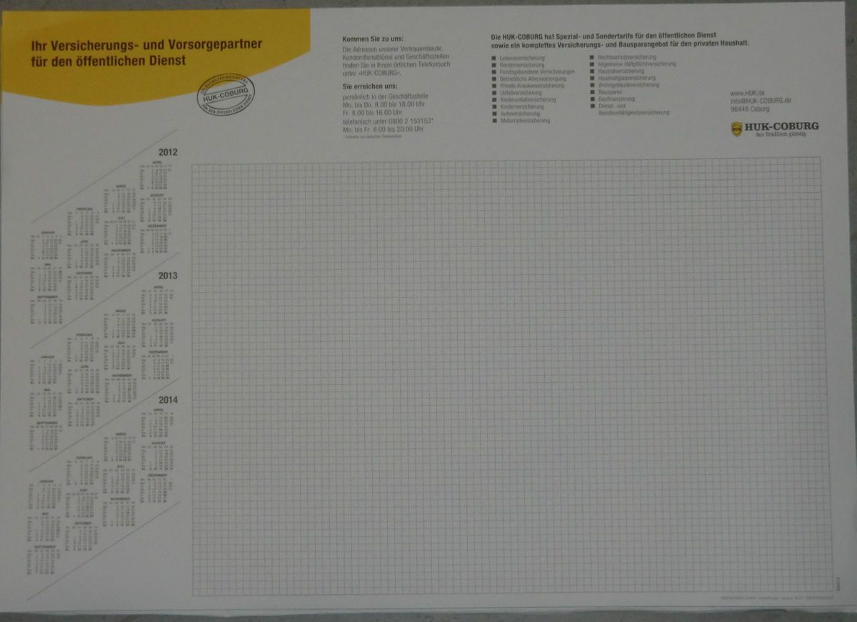 Papier 600x 420 geleimt 30Blätter Kalender 2012/2013/2014