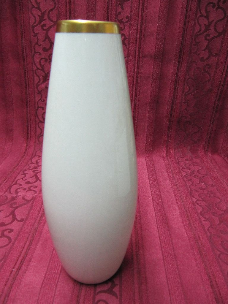  Kunst Bavaria Porzellan Vase weiss Goldrand Nr 1213 Signiert TH 2014