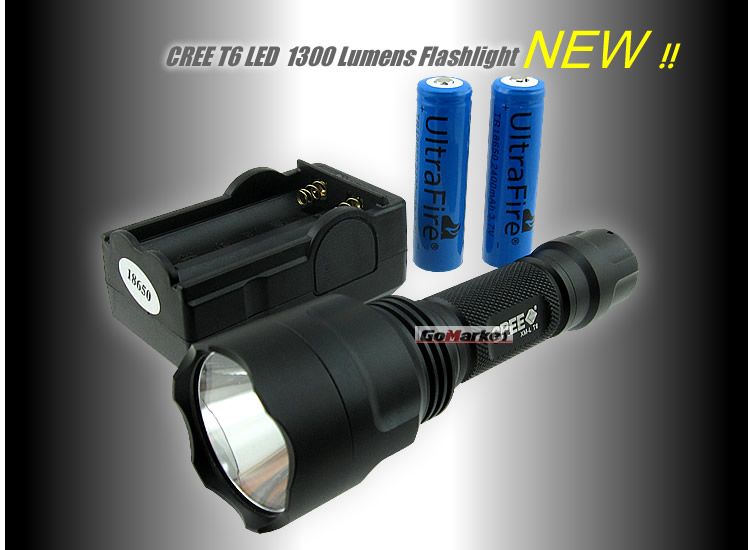 1300Lm CREE XM L XML T6 LED Flashlight Torch +18650+CH