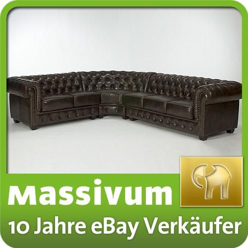 CHESTERFIELD Ecksofa L Kombi Eckcouch braun Echtleder Leder Antik