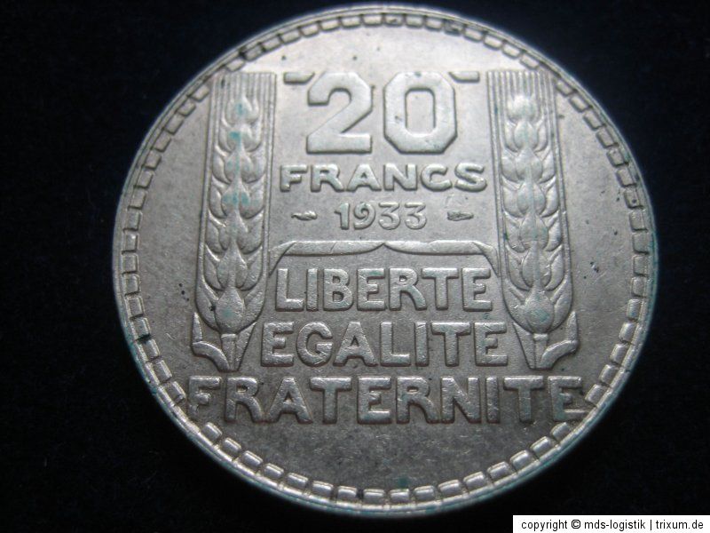 FRANKREICH 20 FRANCS 1933, SILBER