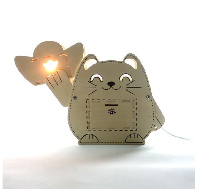 Schreibtischlampe Katze Spardose Holz Basteln DIY