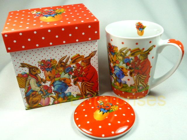 ppd Tasse Vintage Bunnies mit Deckel Porzellan in Box Ostern Osterhase