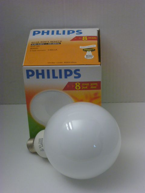 Philips G 120 SOFT WHITE – 20W = 100W – E27 – EAN 8 711500