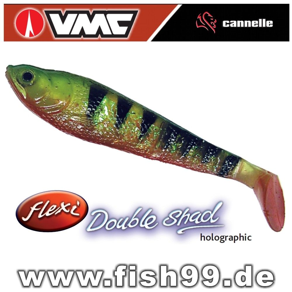 25 Stück 13 cm VMC CANNELLE Flexi Double Shad FP   Fire Perch