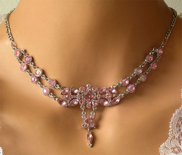 SÜßES TRACHTENSCHMUCK DIRNDL KRISTALL COLLIER ROSA ROSE PINK