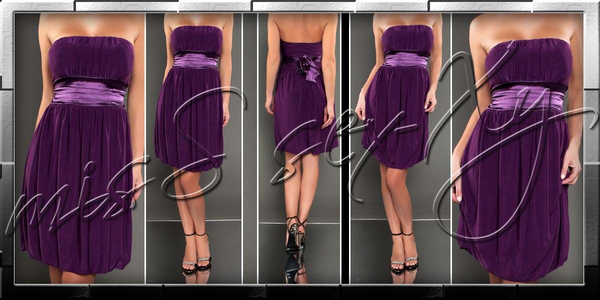 3107 COCKTAIL SOMMER KLEID BANDEAU ABENDKLEID Violet S M 34 36