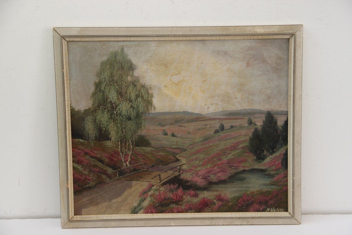 Hügelige Landschaft mit Feldweg K.Weindl Ölgemälde ~1920/40