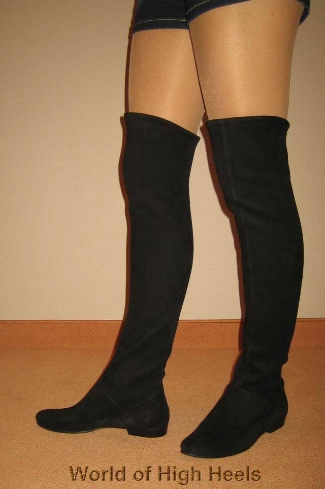 Flache Biondini Überknie Stiefel dehnbares Wildleder 41