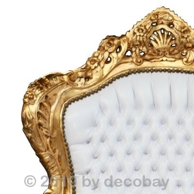 Barock Thron groß Sessel weiß Kunstleder gold Antik NEU