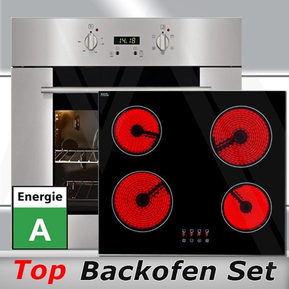 Set Backofen Backherd Edelstahl + Glaskeramik Kochfeld Kochstelle 60cm