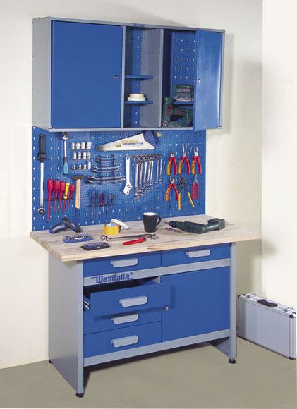 Werkbank/ Wandschrank und Lochwand Set