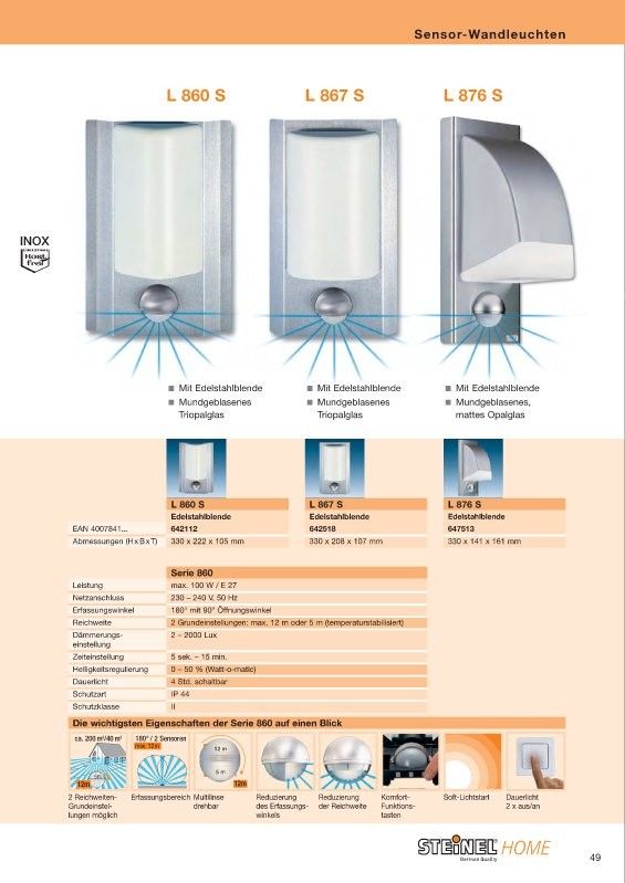 Steinel L 867 S Bewegungsmelder Aussenleuchte Edelstahl