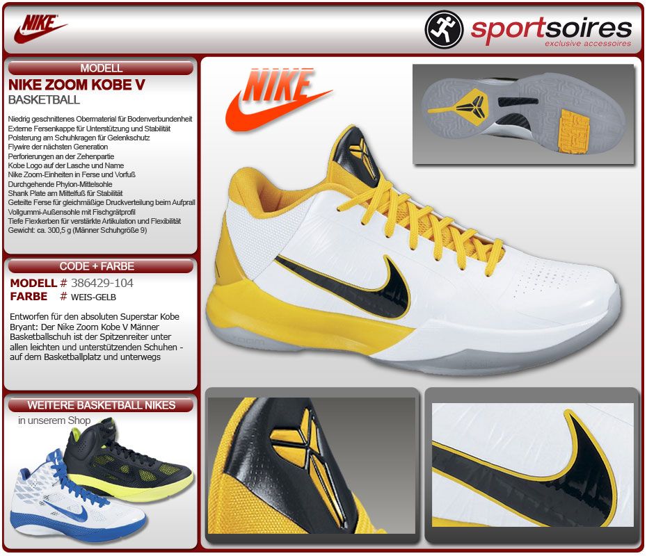 NIKE ZOOM KOBE V 5 BASKETBALL SCHUHE NEU 386429 104