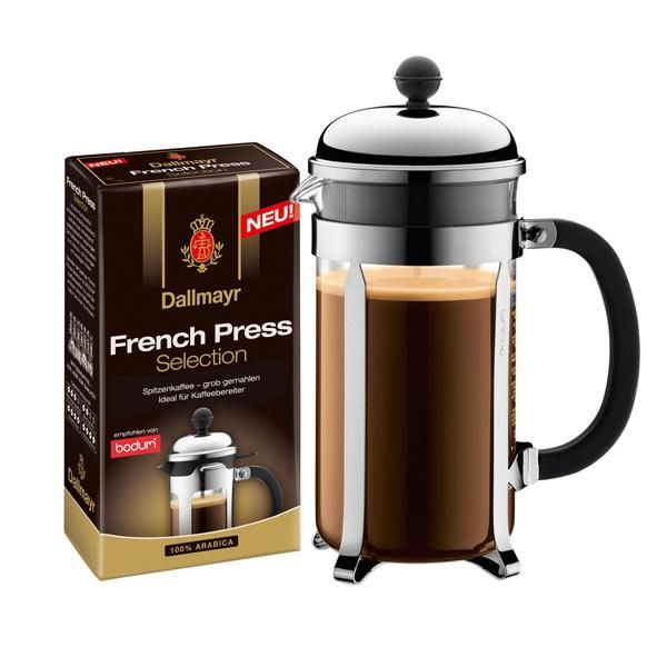 Bodum Chambord Kaffeebereiter 3 Tassen + Dallmayr Kaffee French Press