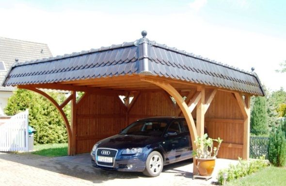 NEU PREMIUM Leimholz Flachdach Carport mit 2 Rundbögen