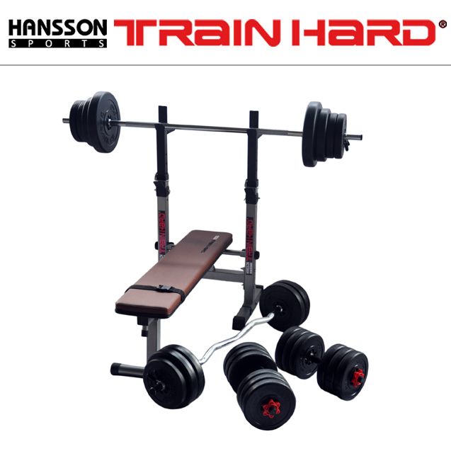 TrainHard Multi Hantelbank m. Langhantel Kurzhantel Curl Hantel