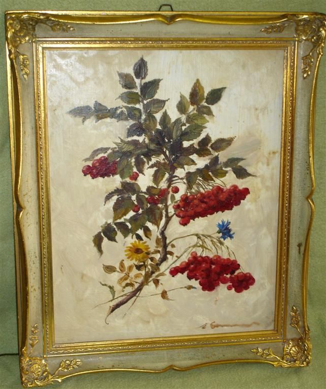 Vogelbeeren, Öl/Malfaser, gut ger., Rg 35 x 29cm (118 D050)