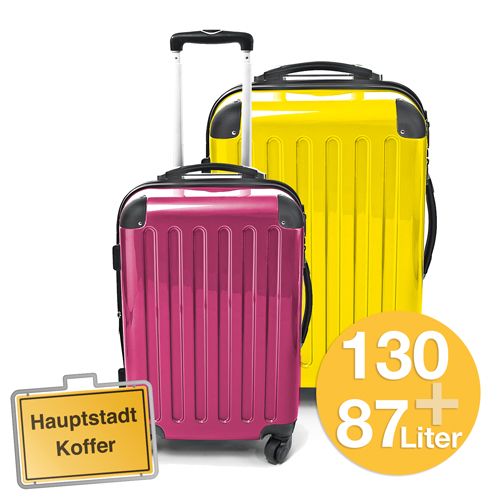 2er Set Hartschalen Kofferset Gelb 130L Magenta 87L Hochglanz