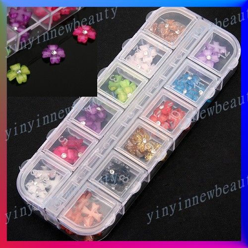 12 Farbe Glitter Perle Blumen Strasssteine Strass Stein Blüte Nail