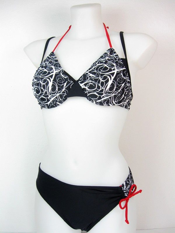 eleMar Damen Bikini, Bügel, Cups, Neckholder, B C D Cup, schwarz, 34