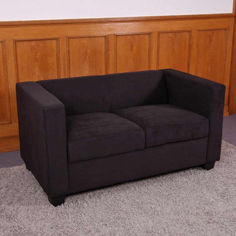 2er Couch Sofa Loungesofa M65, creme schwarz rot, Leder Mikrofaser