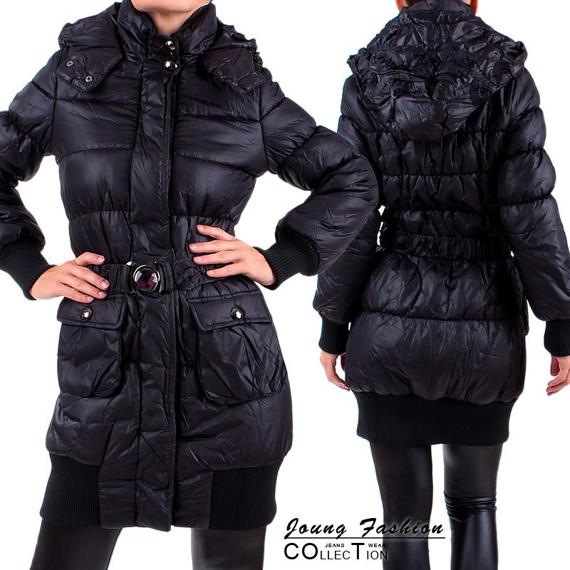 Damen WINTER MANTEL Stepp JACKE Gürtel ITALY DESIGN DAUNEN LOOK Parka