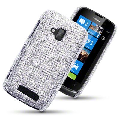 DIAMANTE BLING BACK COVER FOR NOKIA LUMIA 610   FULL SILVER