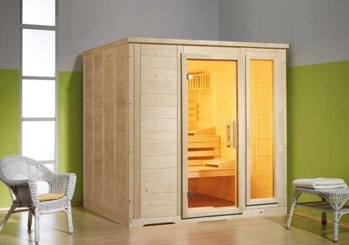 KOMFORT Massivholz Sauna 204 x 156 cm incl. Saunaofen