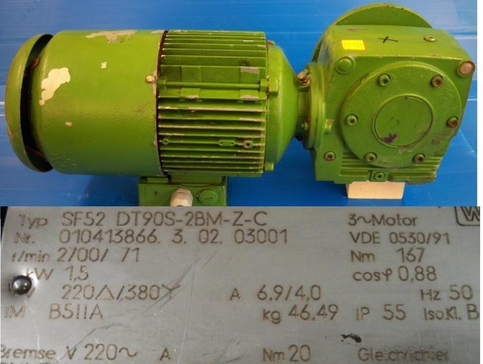 SEW Getriebemotor SF52 DT90S 2BM Z C 1.5kw 2700/71 U/min 167Nm B52A