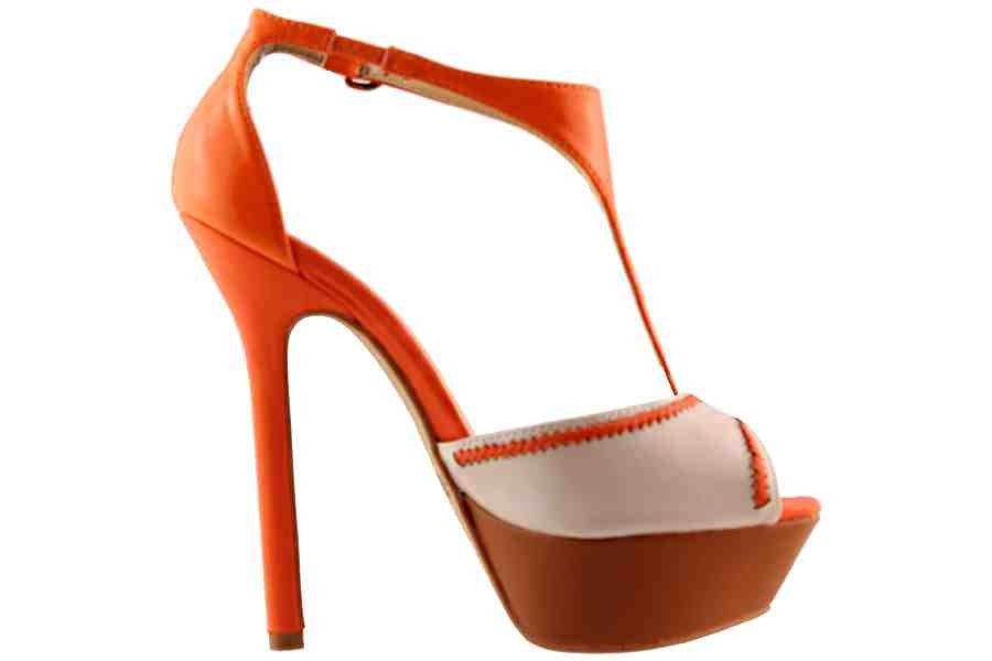 Steg Sandalette Plateau 13cm Stiletto Orange Designer Damenschuh Gr