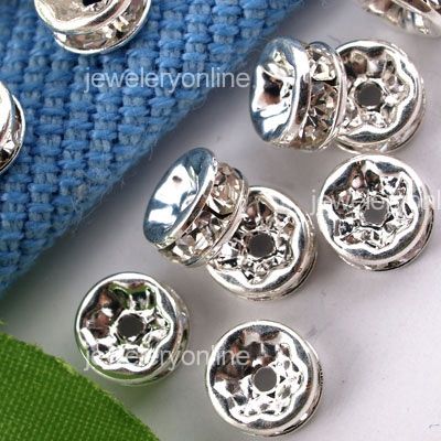 50X Zwischenring 6mm Spacer CZ Straß Stein silberfarben TOP