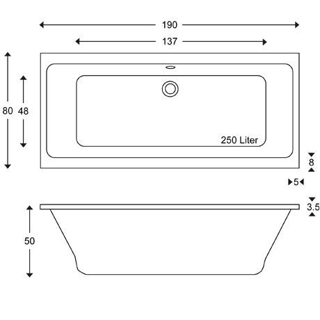 Extratiefe Acryl Badewanne Wanne 190 x 80 x 50 cm weiß