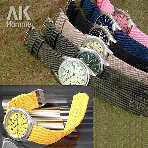 NEU AK Damen Herren Analog Leinwand Armbanduhr fluoreszierende Zeiger