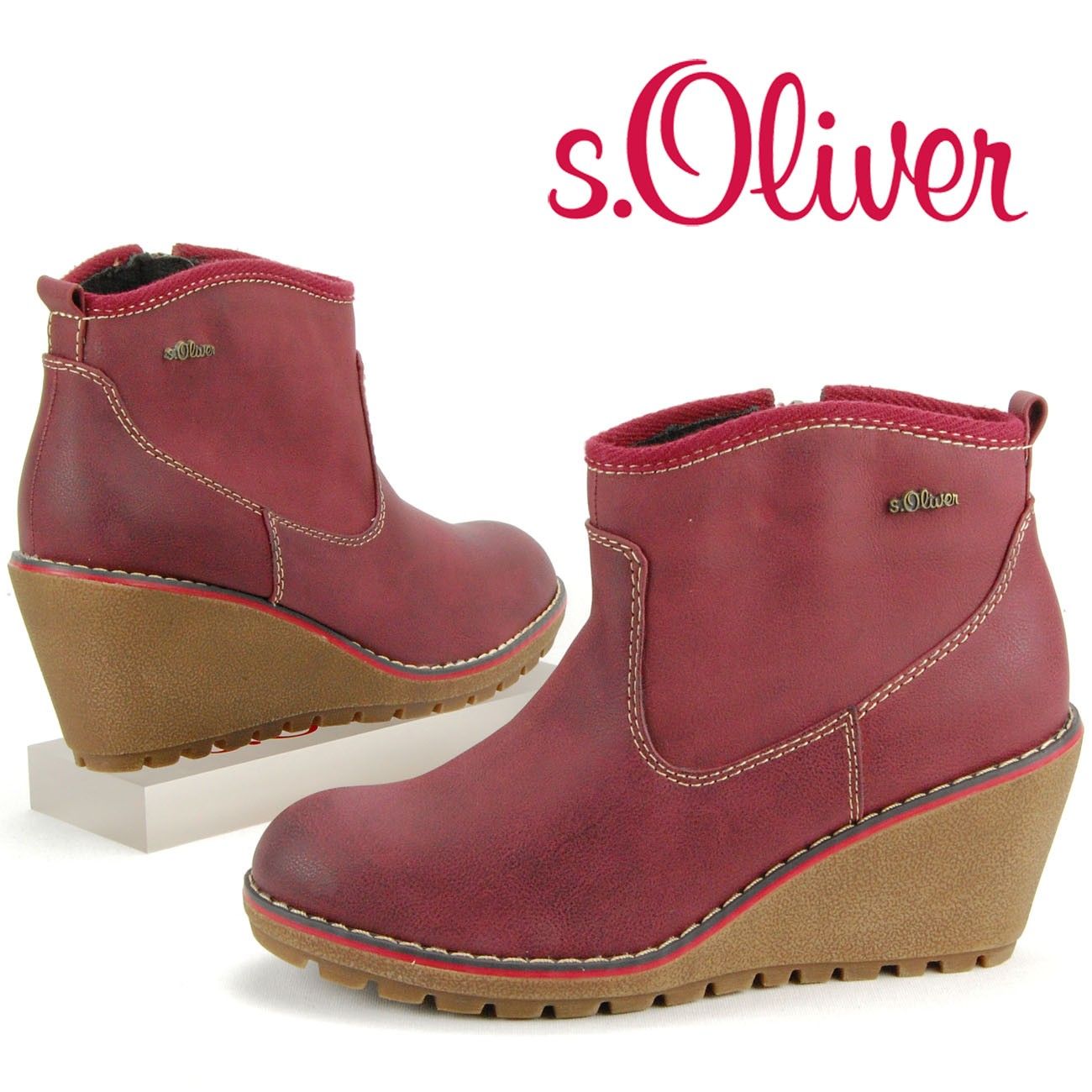 DSE184 s.OLIVER Damen Wiunter Stiefelette Keilabsatz bordeaux rot NEU